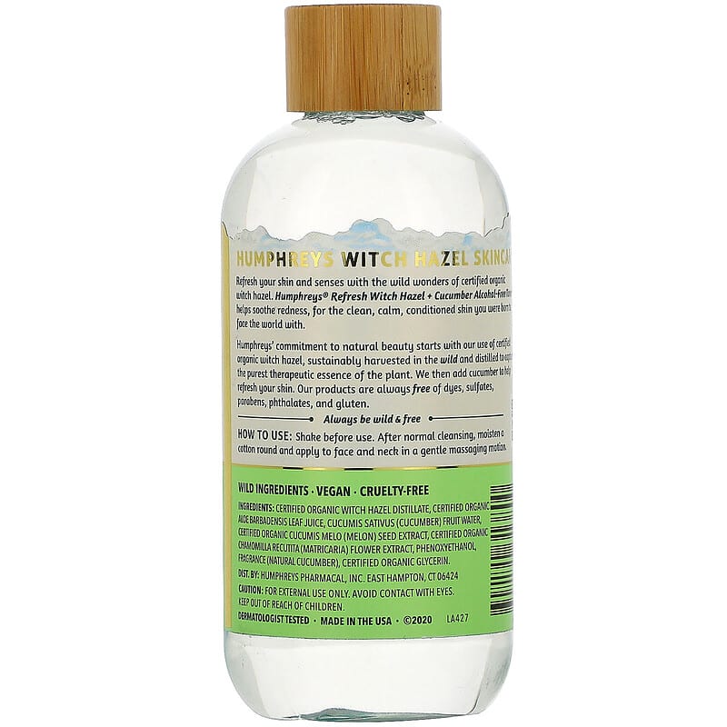 Humphreys, Witch Hazel, Alcohol Free Toner with Cucumber, Refresh, 8 fl oz (236 ml)