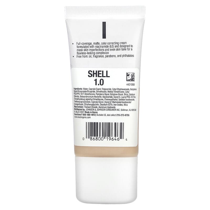 Neutrogena, Flawless Matte CC Cream, &#x200B;Clear Coverage, Shell 1.0, 1 oz (28 g)