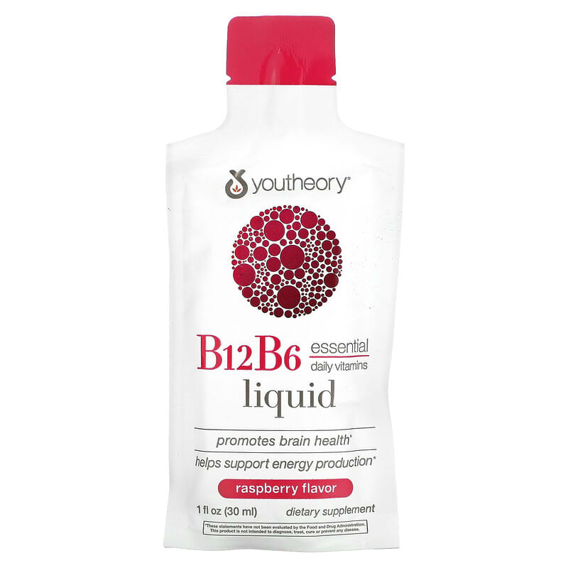 Youtheory, B12B6 On The Go, Raspberry, 12 Packets, 1 fl oz (30 ml) Each