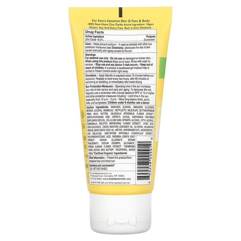 Babo Botanicals, Clear Zinc Sunscreen, Extra Sensitive Skin, SPF 30, Fragrance Free, 3 fl oz (89 ml)