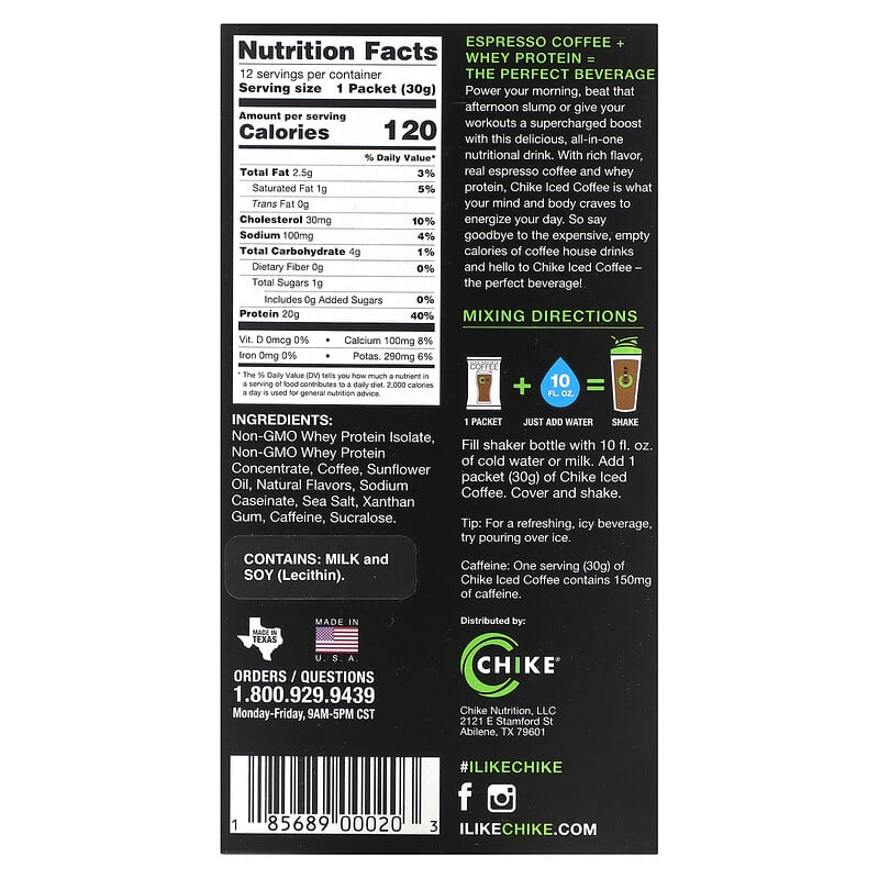 Chike Nutrition, High Protein Iced Coffee, Cinnamon, 12 Packets, 1.06 oz (30 g) Each