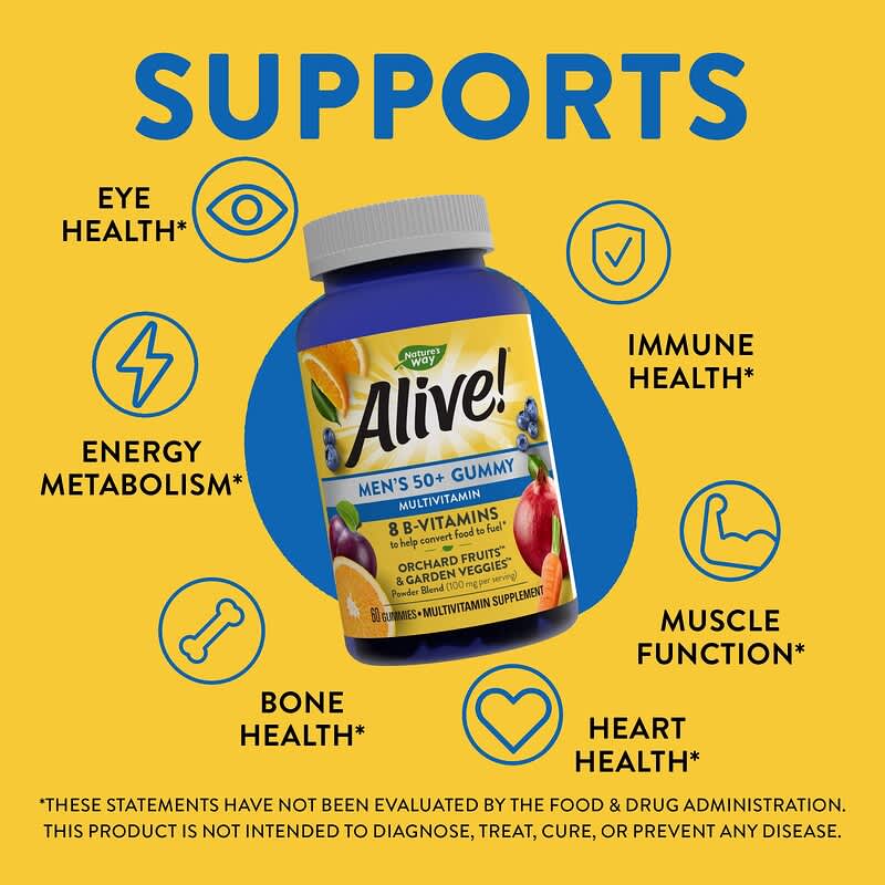 Nature's Way, Alive! Men's 50+ Gummy Complete Multivitamin, Fruit Flavors, 60 Gummies