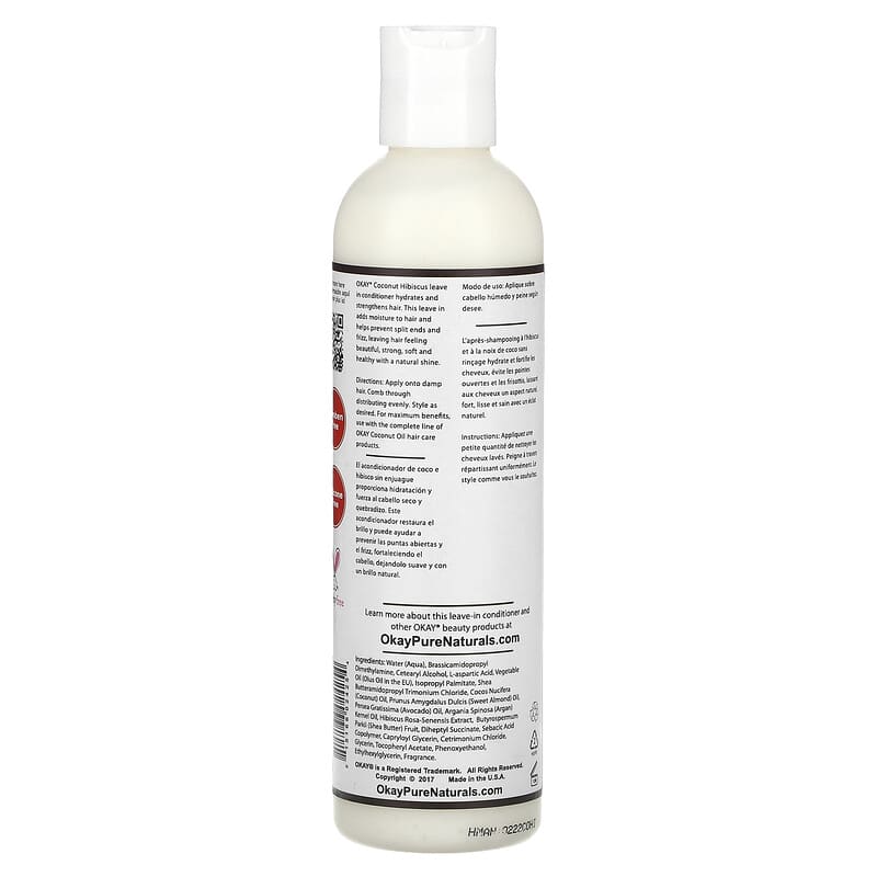 Okay Pure Naturals, Deep Moisturizing Leave in Conditioner, Coconut Hibiscus, 8 fl oz (237 ml)