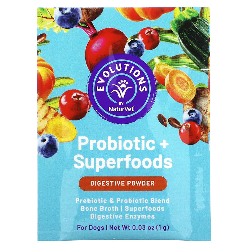 NaturVet, Probiotics + Superfoods, Digestive Powder, For Dogs, 30 Sachets, 0.03 oz (1 g) Each