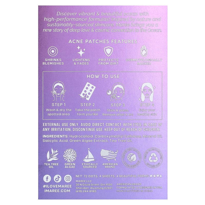 Maree, Marine Skincare Acne Patches, 72 Dots