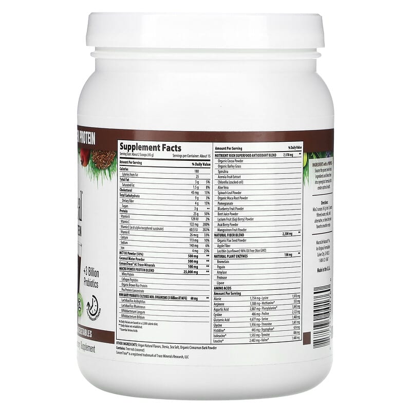 Macrolife Naturals, MacroMeal, Protein + Super Fruits & Vegetables, Chocolate , 23.8 oz (675 g)