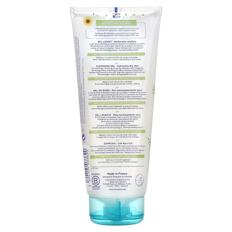 Mustela, Stelatopia Cleansing Gel with Sunflower, Fragrance Free, 6.76 fl oz (200 ml)