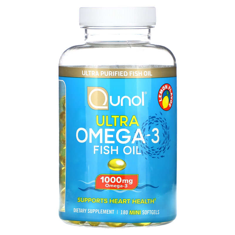 Qunol, Ultra Omega-3 Fish Oil, Lemon, 500 mg, 180 Mini Softgels