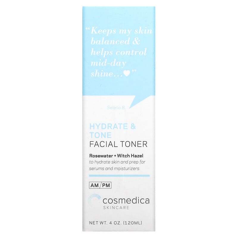 Cosmedica Skincare, Hydrate & Tone Facial Toner, Rosewater + Witch Hazel, 4 oz (120 ml)