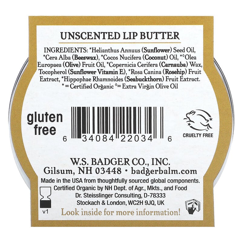 Badger Company, Lip Butter, Unscented, 0.7 oz (20 g)