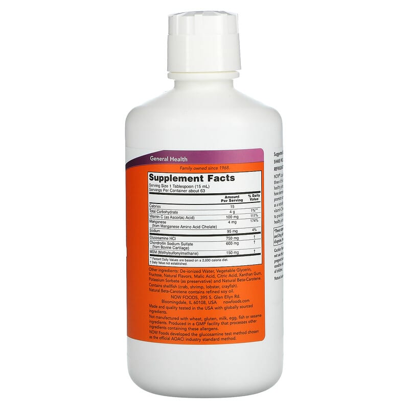 NOW Foods, Liquid Glucosamine & Chondroitin with MSM, Citrus, 32 fl oz (946 ml)