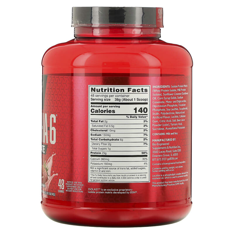 BSN, Syntha-6 Isolate, Protein Powder Drink Mix, Strawberry Milkshake, 4.02 lbs (1.82 kg)