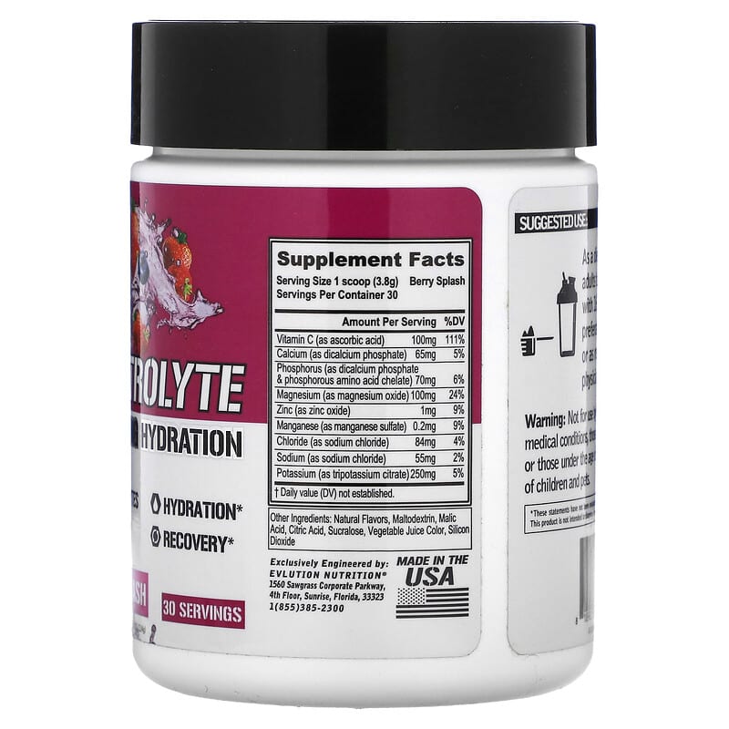 EVLution Nutrition, Electrolyte Volumizing Hydration, Berry Splash, 4.02 oz (114 g)