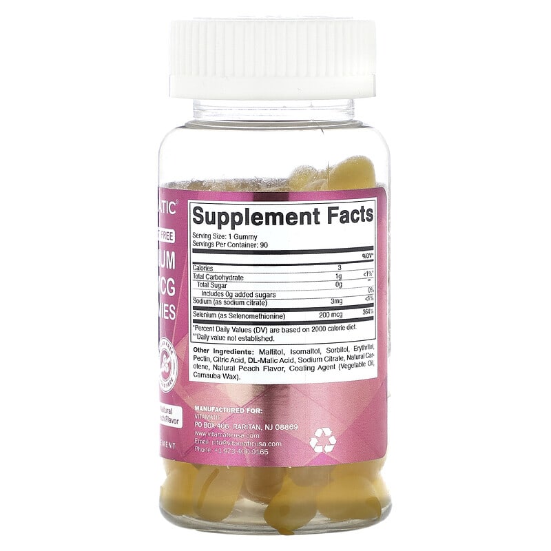 Vitamatic, Selenium, Natural Peach, 200 mcg, 90 Gummies