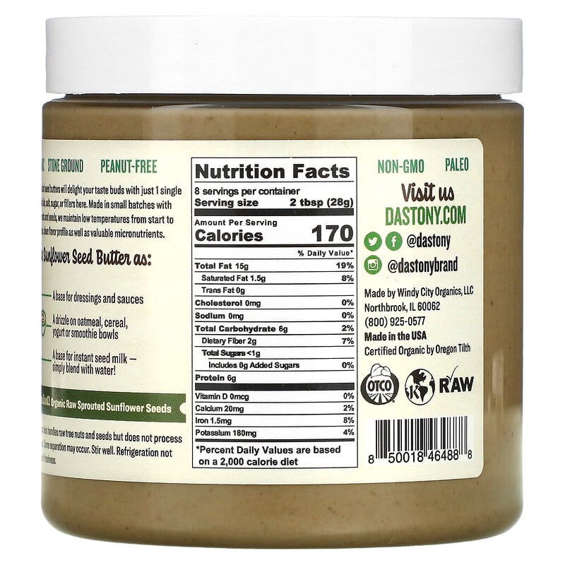 Dastony, Organic Sprouted Sunflower Seed Butter, 8 oz (227 g)