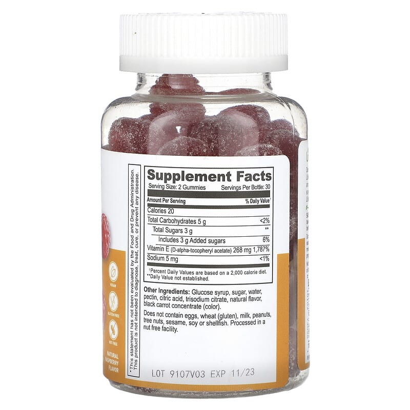 Lifeable, Vitamin E Gummies, High Potency, Natural Raspberry, 134 mg, 60 Gummies