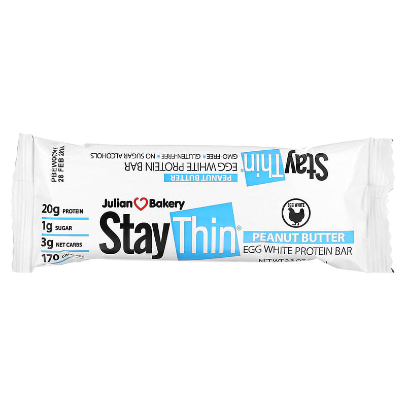 Julian Bakery, StayThin, Egg White Protein Bar, Peanut Butter, 12 Bars, 1.72 lbs (781.2 g)