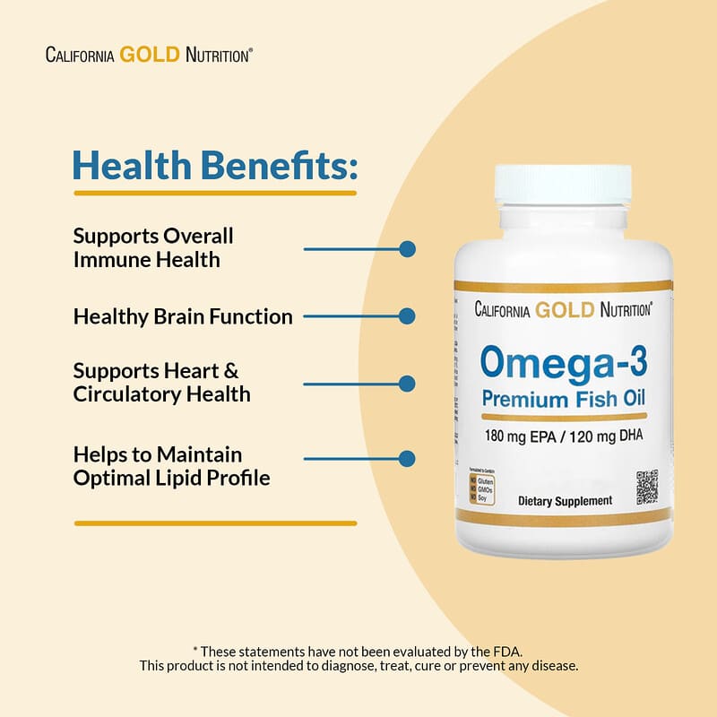 California Gold Nutrition, Omega-3 Premium Fish Oil, 180 EPA / 120 DHA, 100 Fish Gelatin Softgels