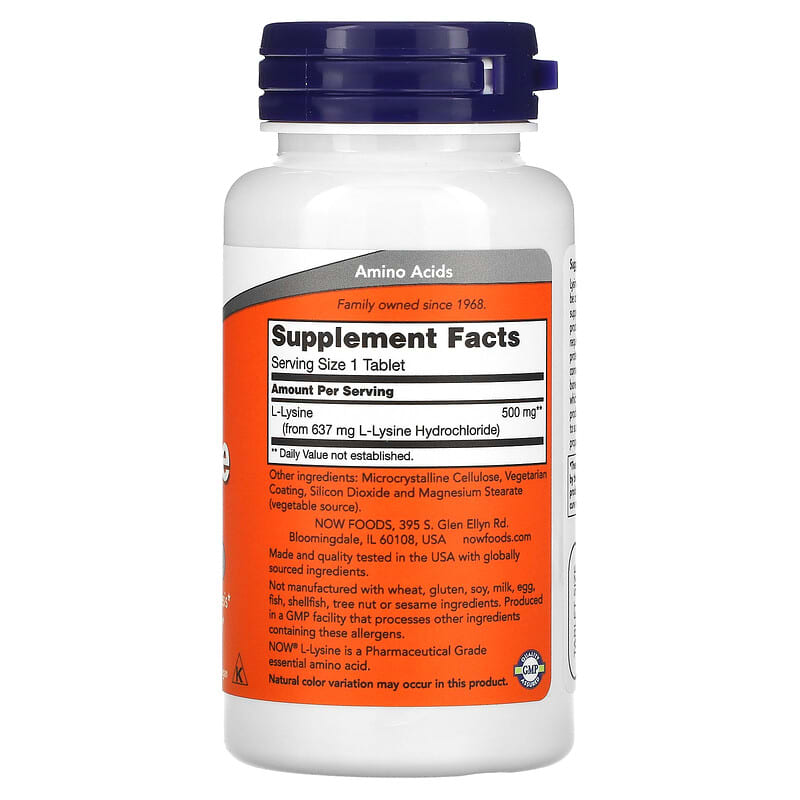 NOW Foods, L-Lysine, 500 mg, 100 Tablets