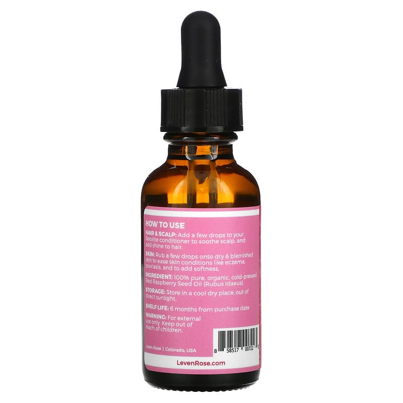 Leven Rose, 100% Pure & Organic, Red Raspberry Seed Oil, 1 fl oz (30 ml)