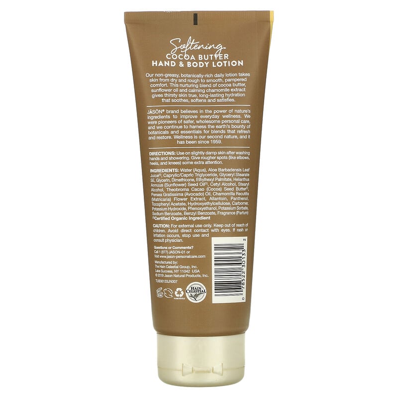 Jason Natural, Hand & Body Lotion, Softening Cocoa Butter, 8 oz (227 g)