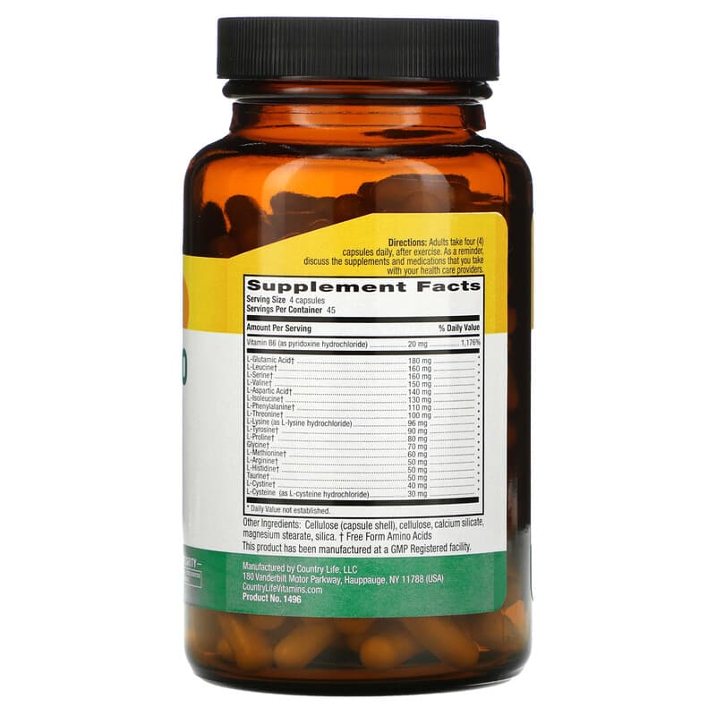 Country Life, Max-Amino Caps with Vitamin B-6, 180 Vegetarian Capsules