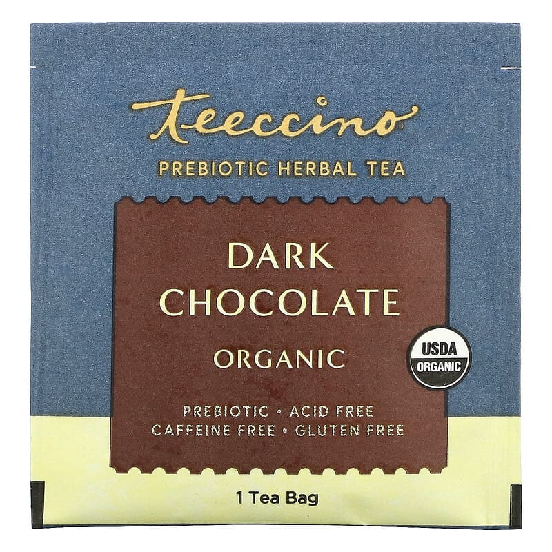 Teeccino, Prebiotic Herbal Tea, Organic Dark Chocolate, Caffeine Free, 10 Tea Bags, 2.12 oz (60 g)