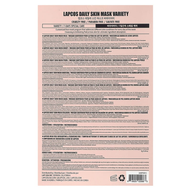 Lapcos, Beauty Buffet I, Variety Beauty Sheet Mask Set, 7 Sheets + 1 Pad