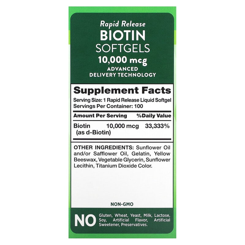 Nature's Truth, Biotin, 10,000 mcg, 100 Rapid Release Liquid Softgels