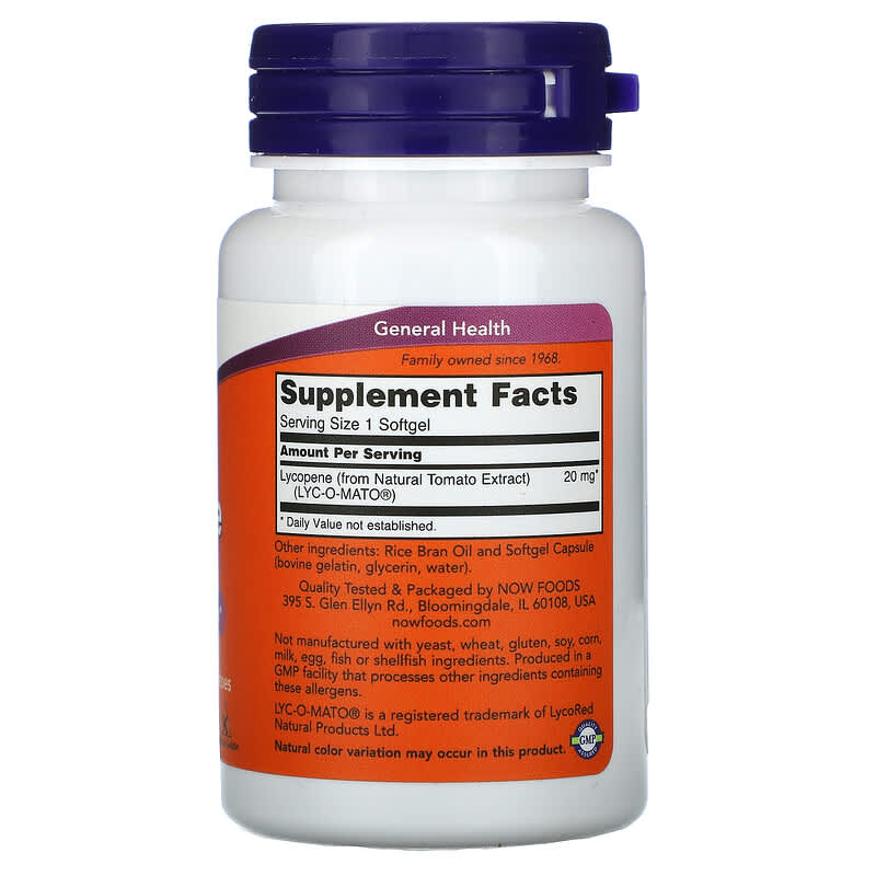 NOW Foods, Lycopene, 20 mg, 50 Softgels