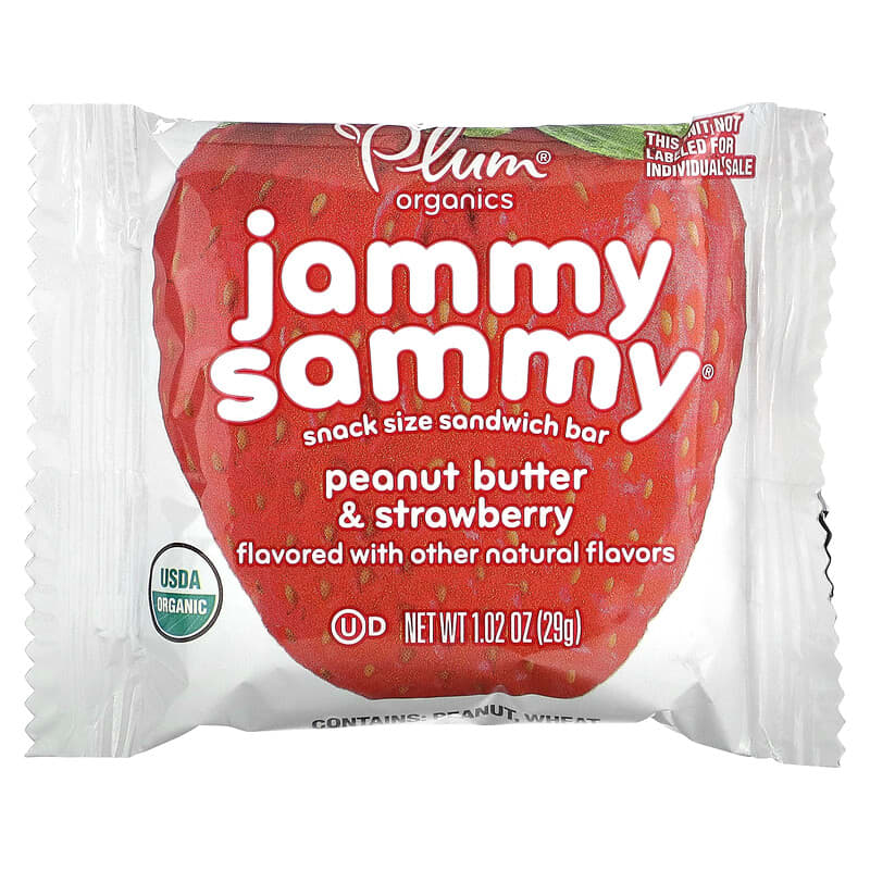 Plum Organics, Jammy Sammy, Snack Size Sandwich Bar, 15 Months & Up, Peanut Butter & Strawberry, 5 Bars, 1.02 oz (29 g) Each