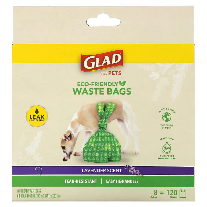 Glad for Pets, Eco-Friendly Waste Bags, For Pets, Lavender, 120  Bags