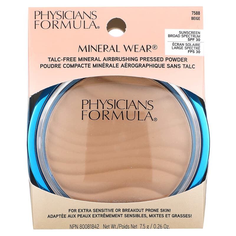 Physicians Formula, Mineral Wear, Talc-Free Mineral Airbrushing Pressed Powder, SPF 30, Beige, 0.26 oz (7.5 g)