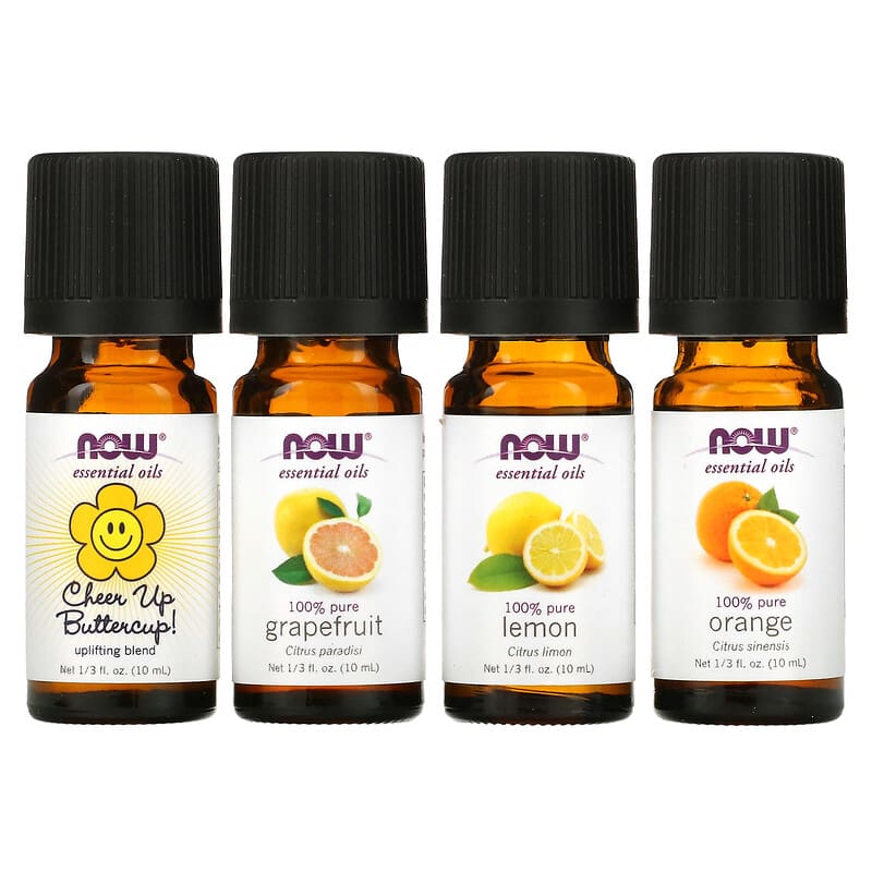 NOW Foods, Solutions, Uplifting Essential Oils Kit, 4 Bottles, 1.3 fl oz (10 ml) Each