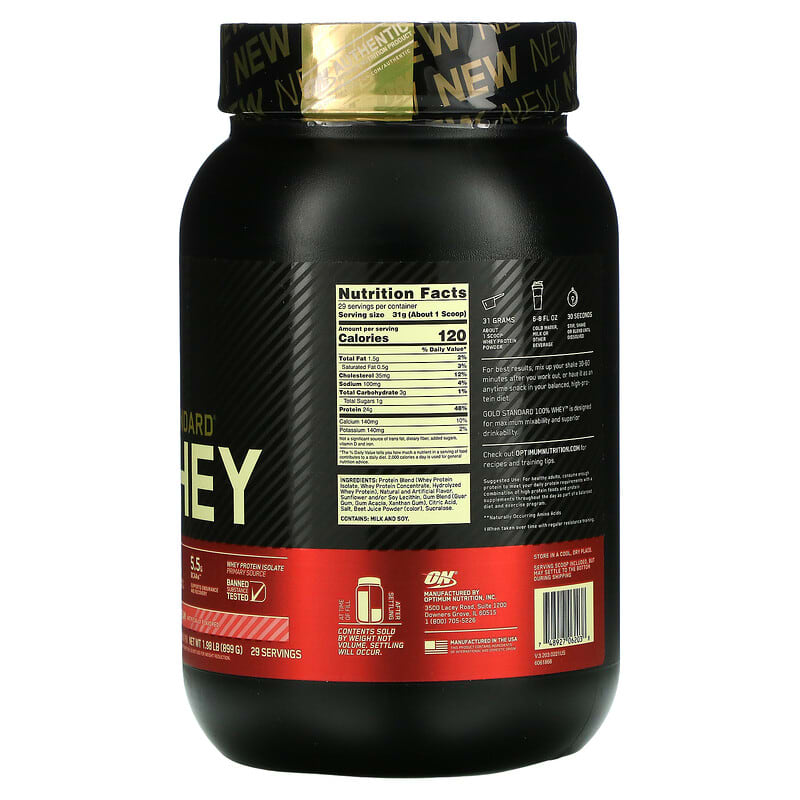 Optimum Nutrition, Gold Standard 100% Whey, Strawberries & Cream, 1.98 lb (899 g)