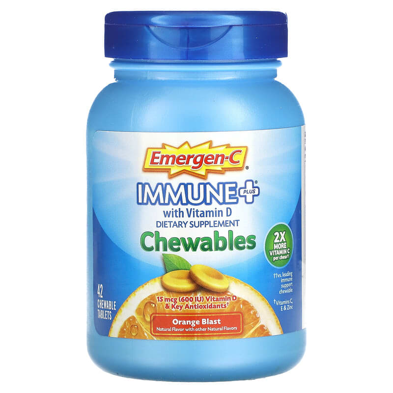 Emergen-C, Immune Plus With Vitamin D, Orange Blast, 42 Chewable Tablets