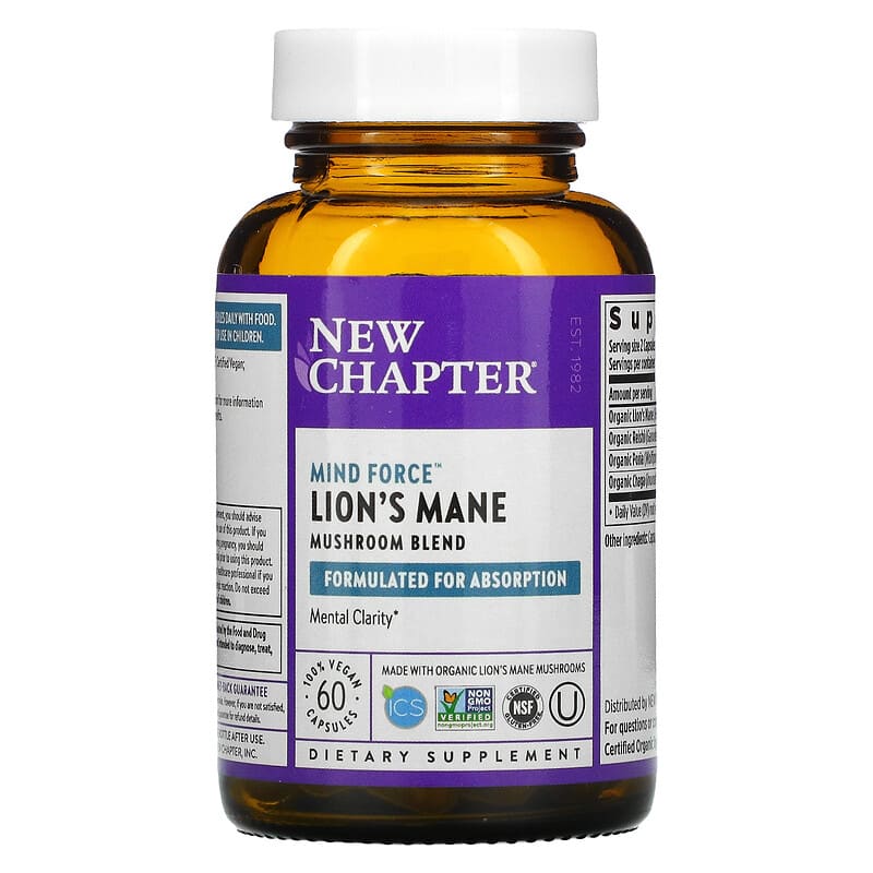 New Chapter, Lion's Mane, 60 Vegan Capsules