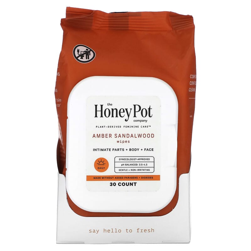 The Honey Pot Company, Amber Sandalwood Wipes, 30 Count