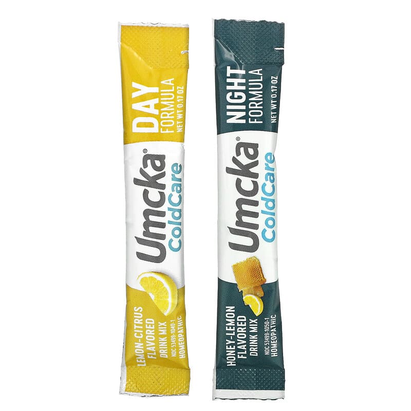 Nature's Way, Umcka, Cold Care, Day + Night, Soothing Hot Drink, Lemon-Citrus, Honey-Lemon, 12 Packets, 0.17 oz Each,  (8 Day / 4 Night)