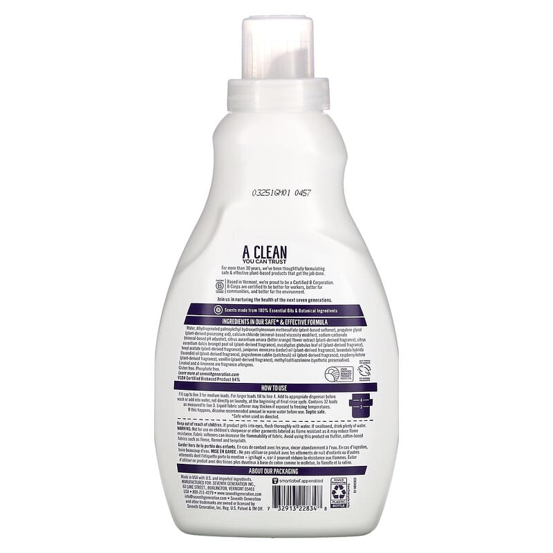 Seventh Generation, Fabric Softener, Fresh Lavender, 32 fl oz (946 ml)