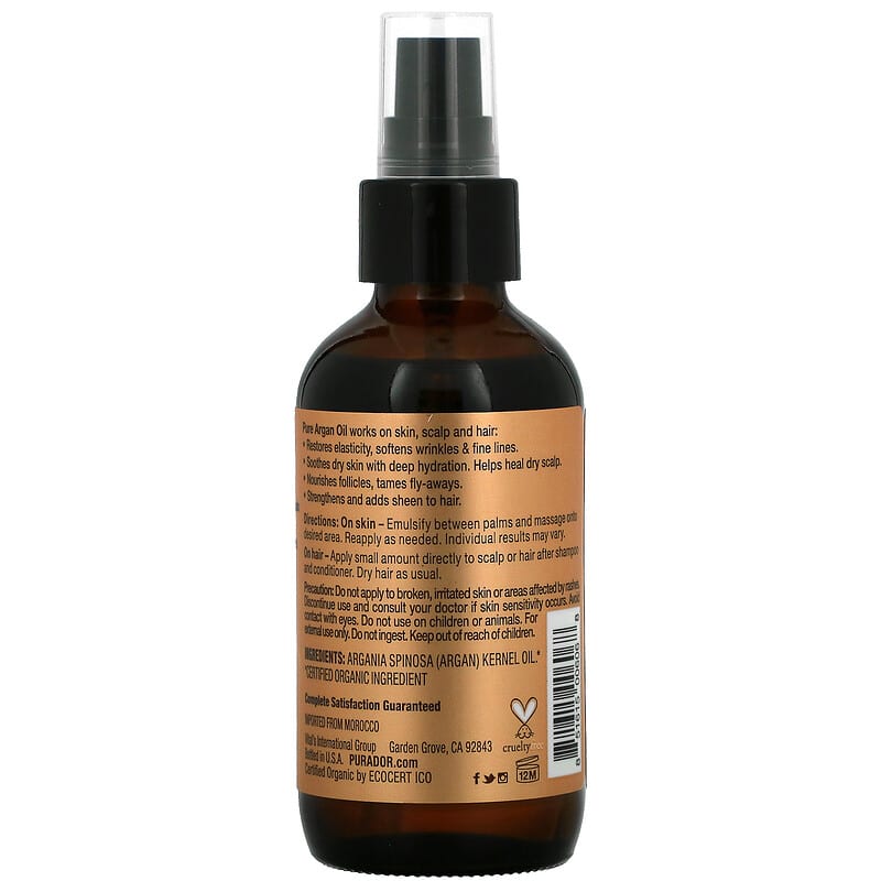 Pura D'or, Organic Argan Oil, 4 fl oz (118 ml)