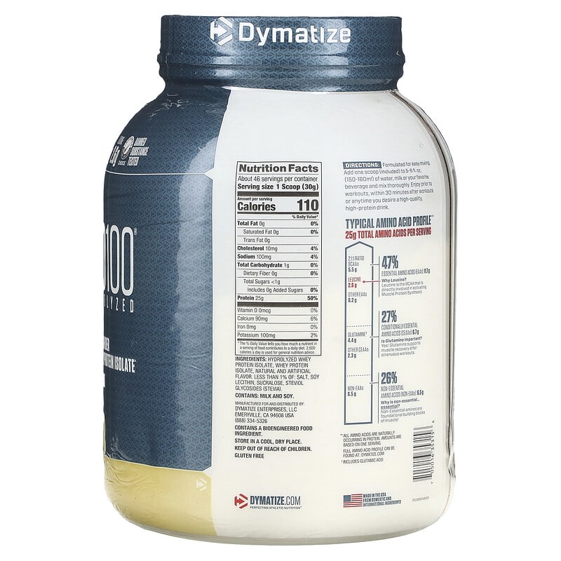 Dymatize, ISO100 Hydrolyzed, 100% Whey Protein Isolate, Gourmet Vanilla, 3 lb (1.4 kg)