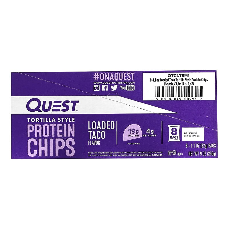 Quest Nutrition, Tortilla Style Protein Chips, Loaded Taco, 8 Bags, 1.1 oz (32 g) Each