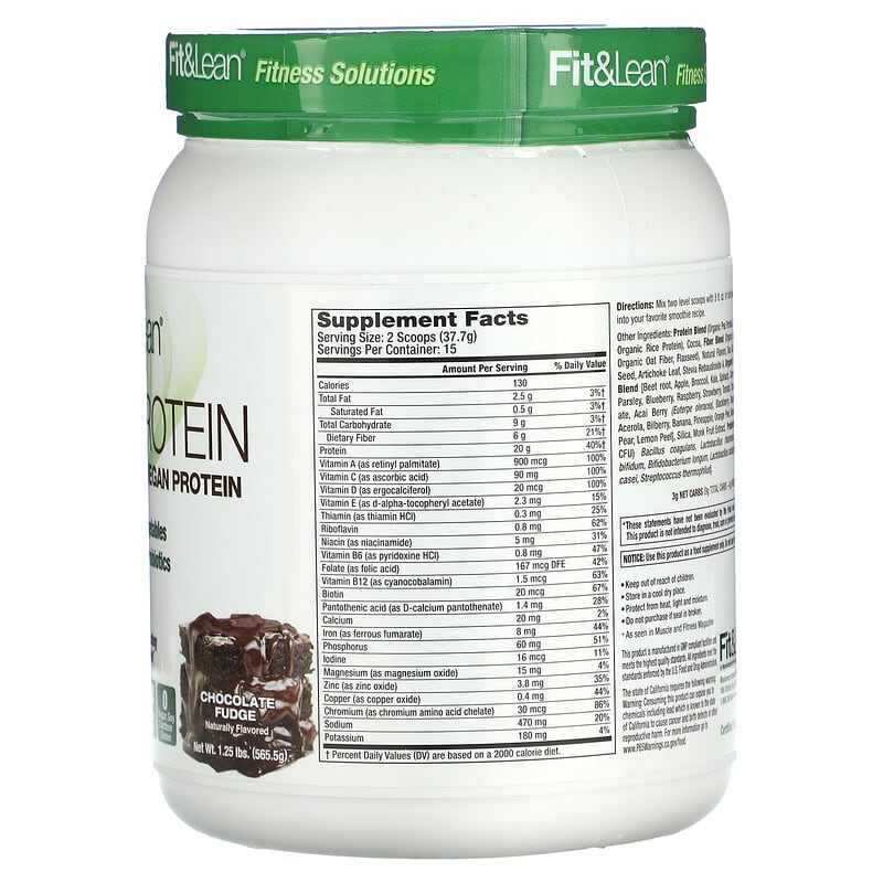 Fit & Lean, Plant Protein, Chocolate Fudge, 1.25 lbs (565.5 g)