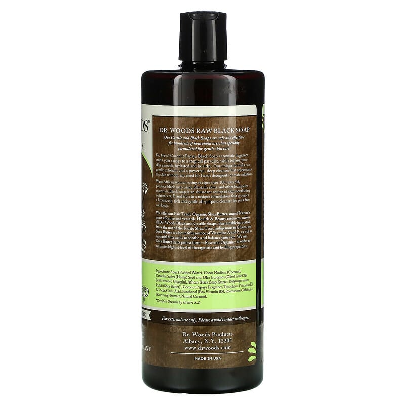 Dr. Woods, Raw Black Soap with Fair Trade Shea Butter, Coconut Papaya, 32 fl oz (946 ml)