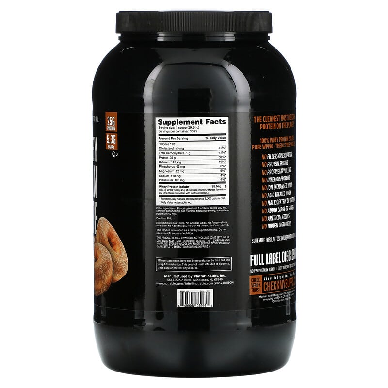 NutraBio, 100% Whey Protein Isolate, Cinnamon Sugar Donut, 2 lb (907 g)