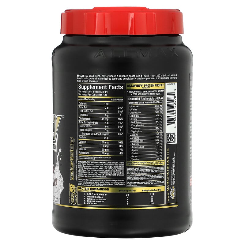 ALLMAX, Gold AllWhey, 100% Premium Whey Protein, Cookies & Cream, 32 oz (907 g)