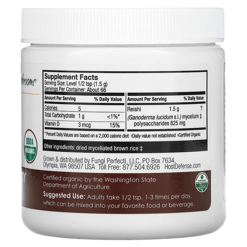 Fungi Perfecti Host Defense, Mushrooms, Reishi, Mushroom Mycelium Powder, 3.5 oz (100 g)