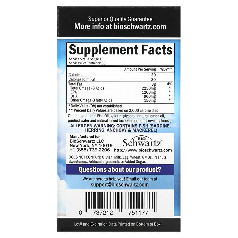 BioSchwartz, Omega 3 Fish Oil, Lemon , 90 Softgels