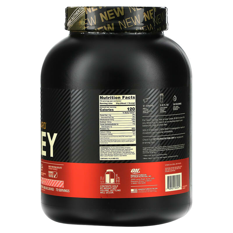 Optimum Nutrition, Gold Standard 100% Whey, Strawberries & Cream, 4.99 lb (2.26 kg)